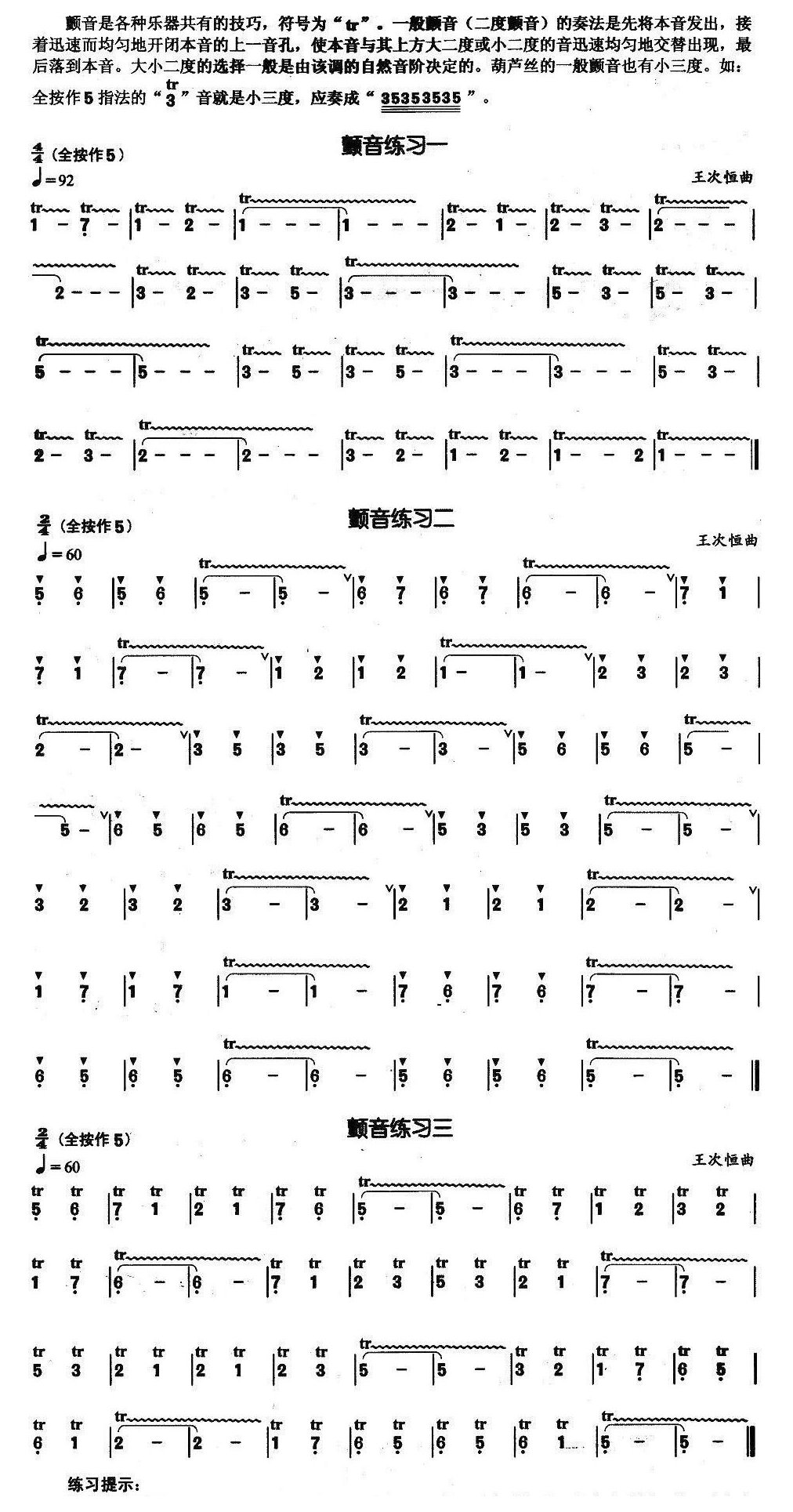 葫芦丝基本技巧练习曲——颤音