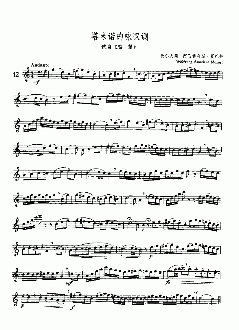 塔米诺的咏叹调（选自《魔笛》 [独奏部分]）(12905)_原文件名：塔米诺的咏叹调1.gif