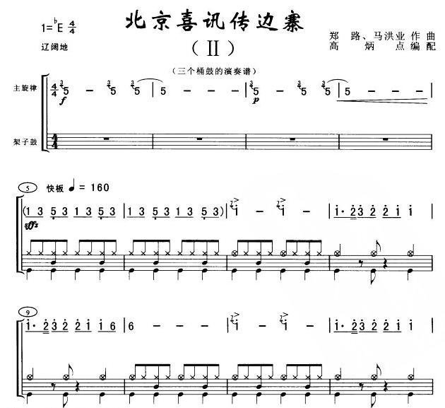 北京喜讯传边寨(三桶鼓)(架子鼓谱)