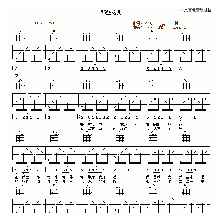 朴树那些花儿吉他谱1