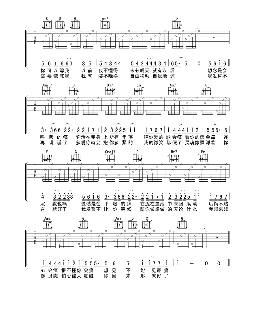梁静茹《会呼吸的痛》吉他谱G调2