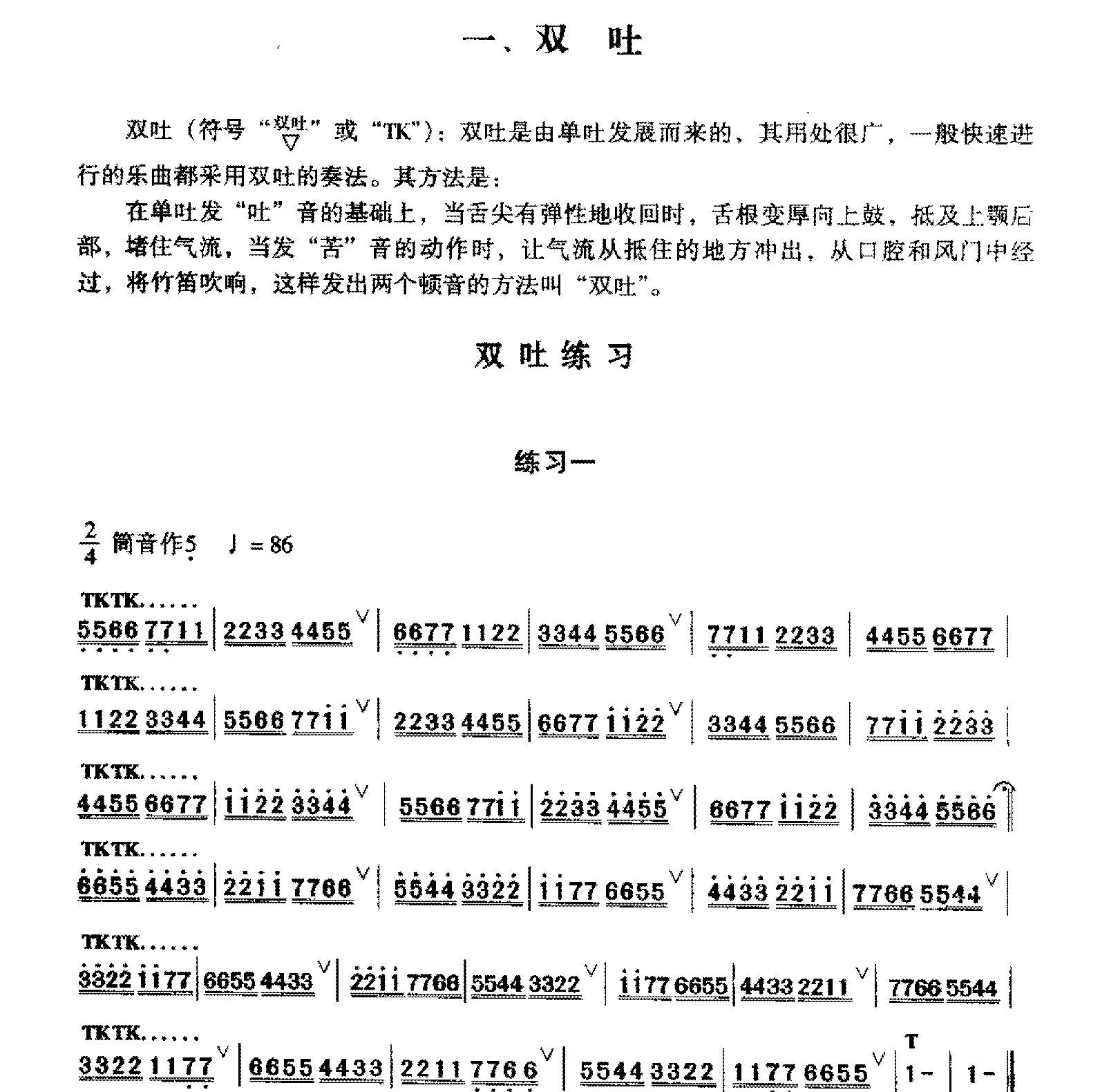 洞箫高级技巧练习《双吐》1