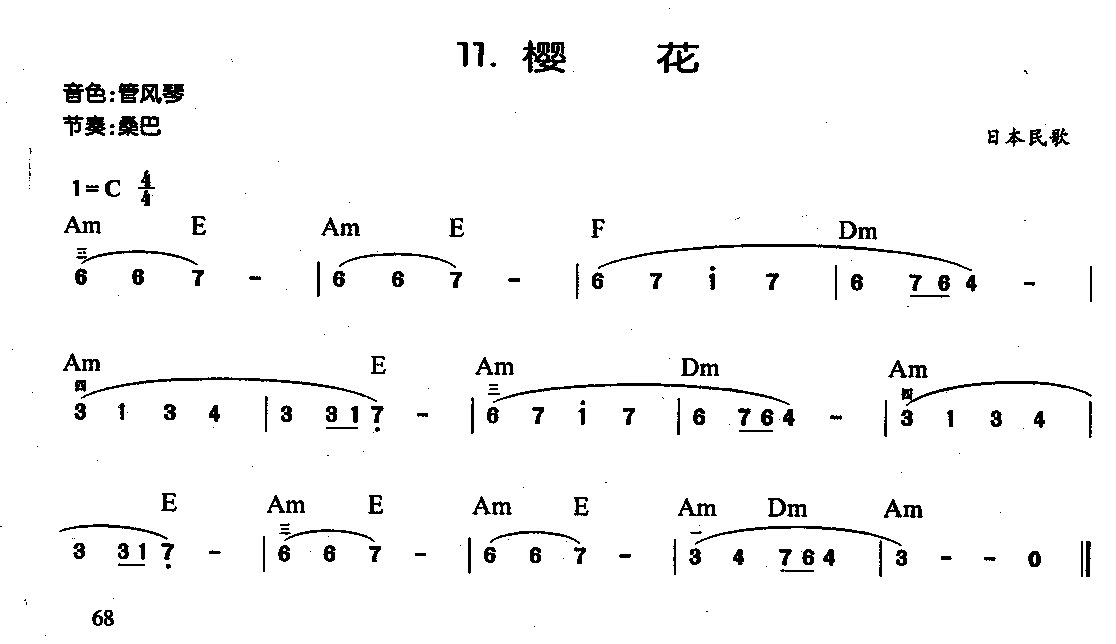 中外电子琴名曲【樱花】简谱版