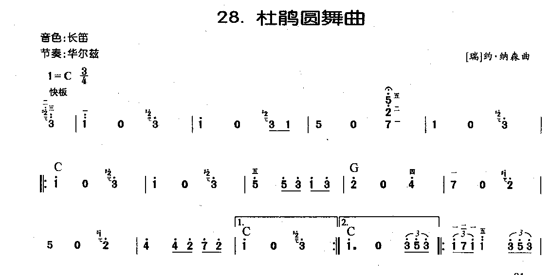 中外电子琴名曲【杜鹃圆舞曲】简谱版1