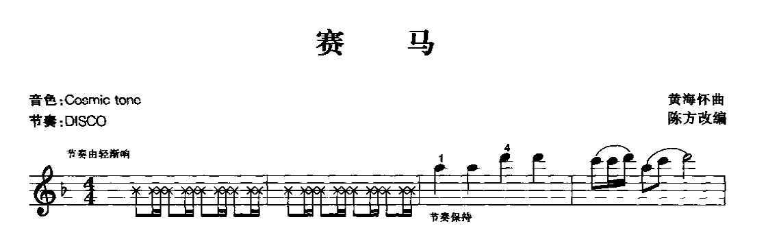 电子琴乐曲谱《赛马》五线谱1