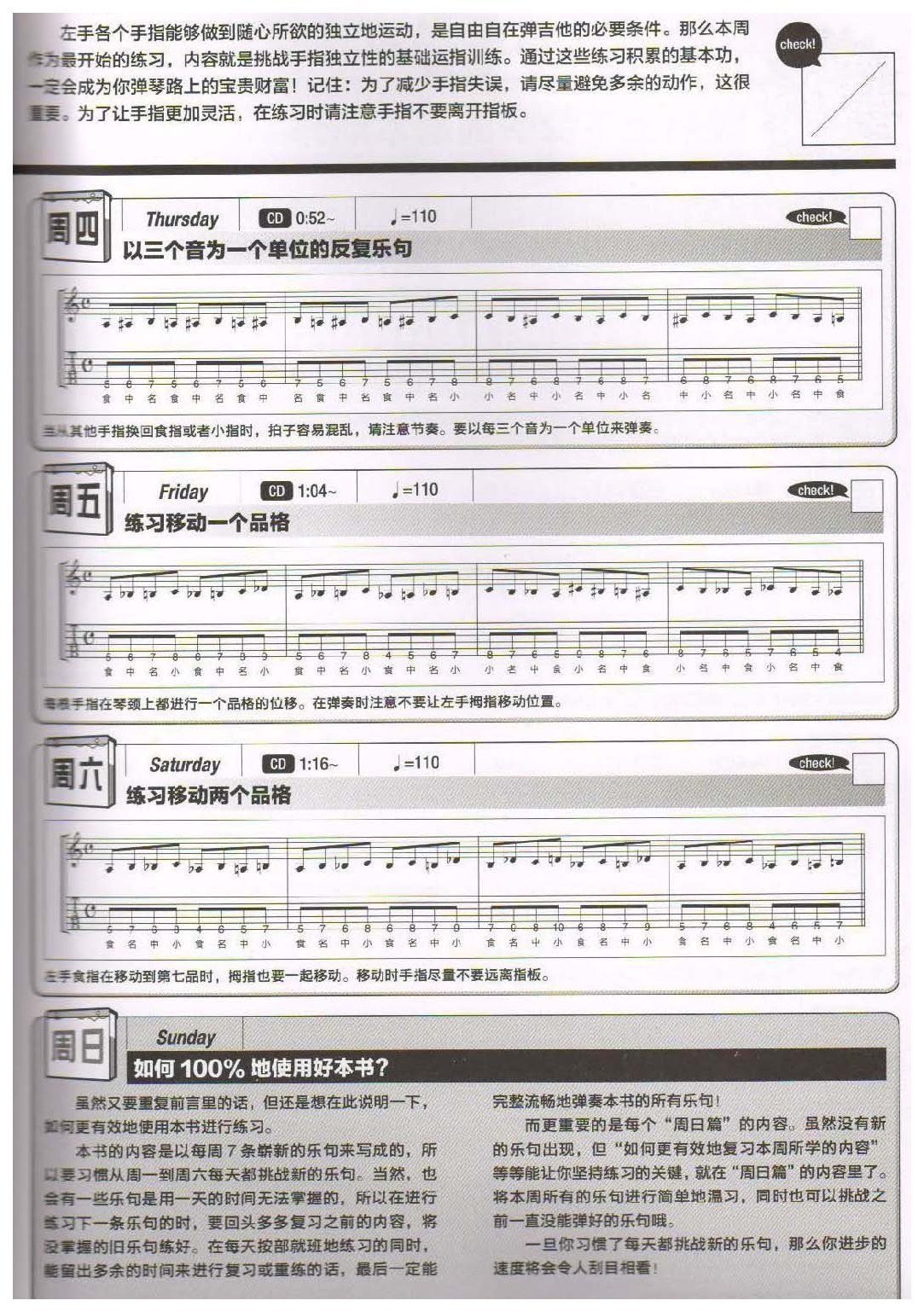 电吉他365日练习《锻炼各手指的独立运动能力》第1周