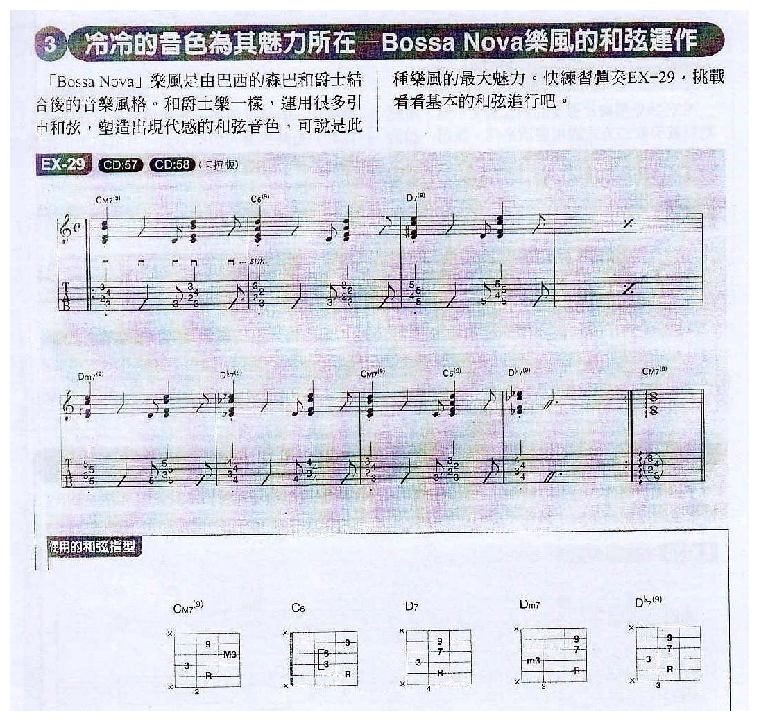 电吉他和弦教学《冷冷的音色为其魅力所在 Bossa Nove 乐风的和弦运作》爵士/融合乐