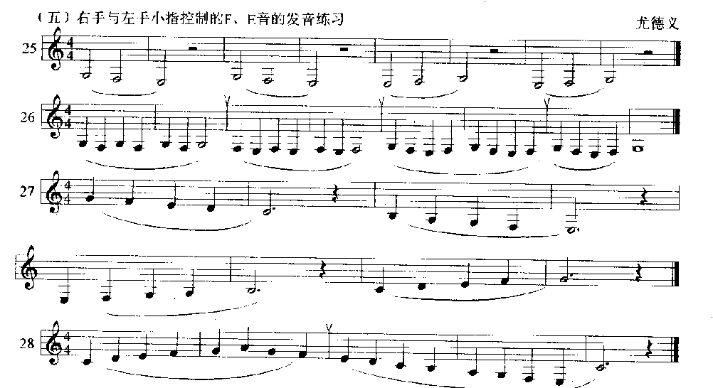 单簧管发音练习《右手与左手小指控制的F、E音键的发音练习》