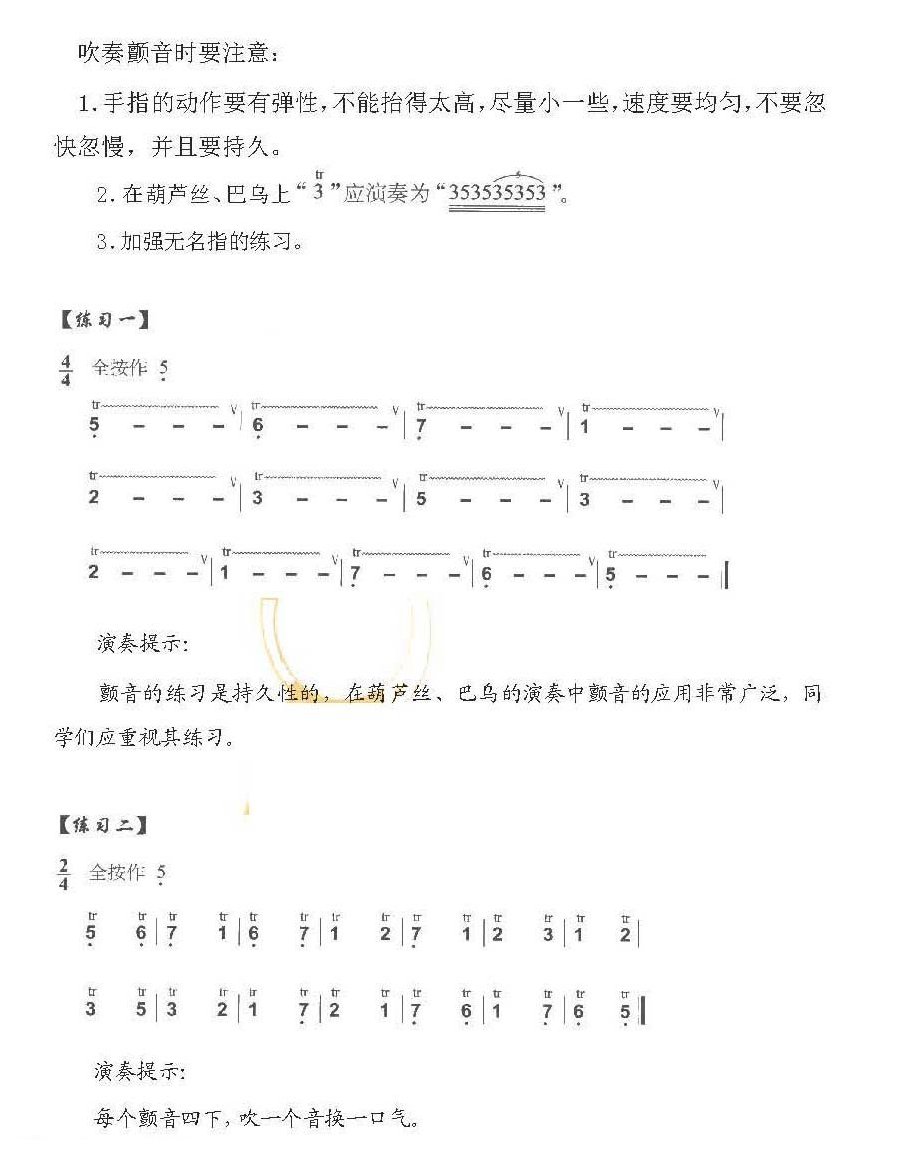 巴乌手指技巧练习《巴乌颤音练习曲及技巧》