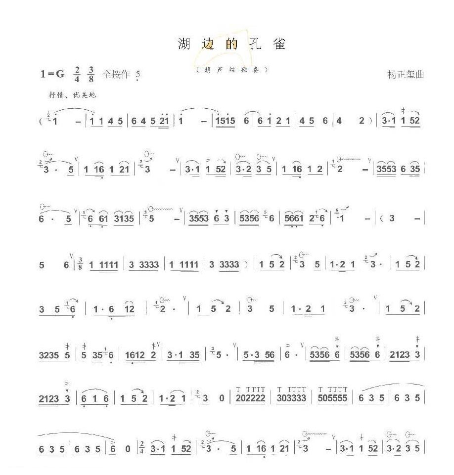 巴乌中高级乐曲《湖边的孔雀》杨正玺曲