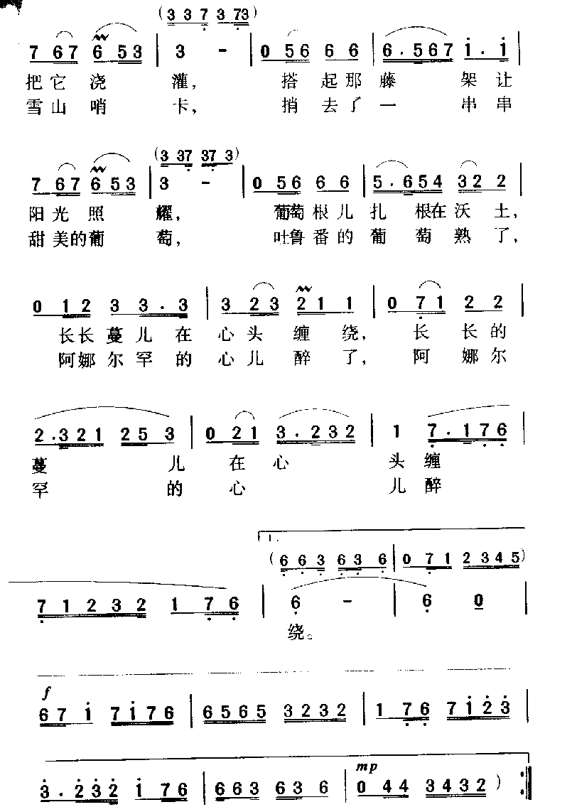 军歌乐谱【吐鲁番的葡萄熟了】