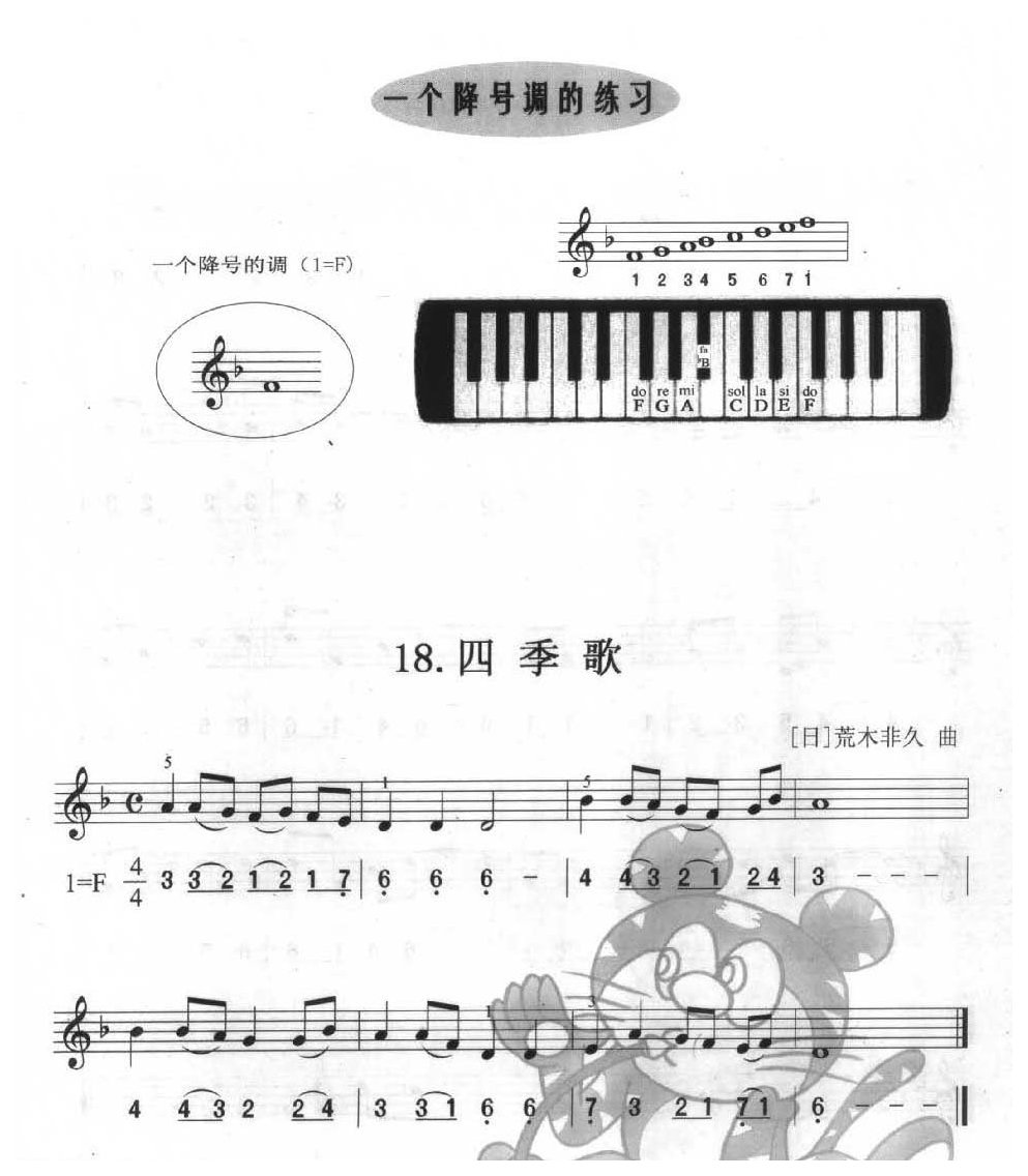 单声部口风琴乐曲【四季歌】一个降号调的练习