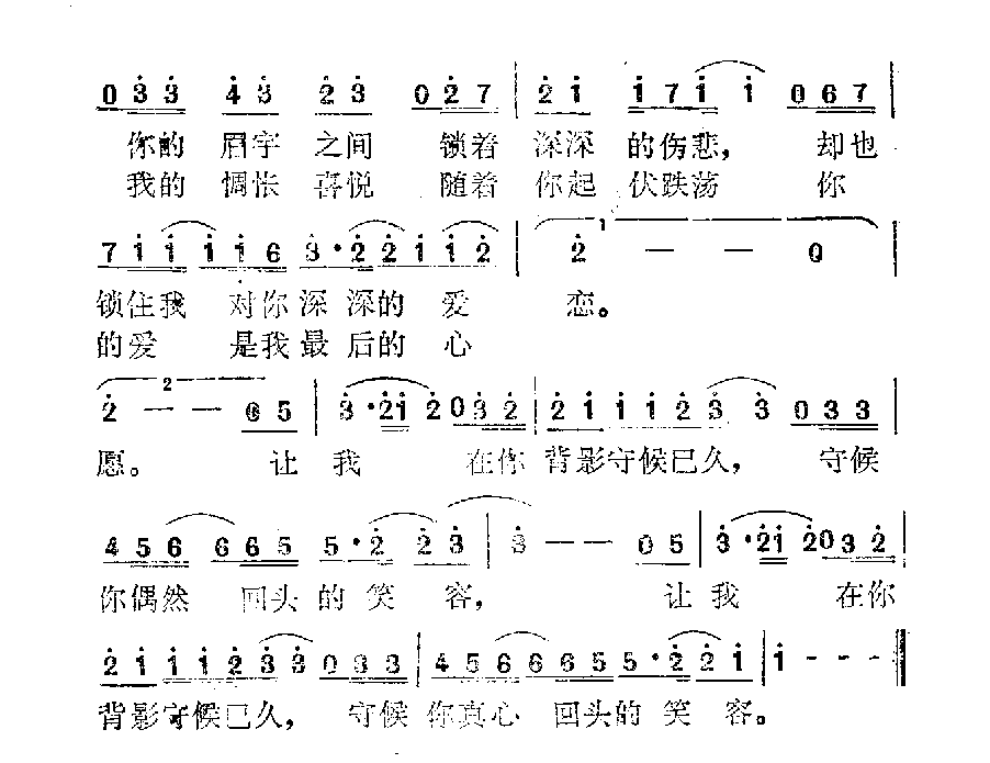 名星热曲简谱【在你背影守候】辛小琪 演唱