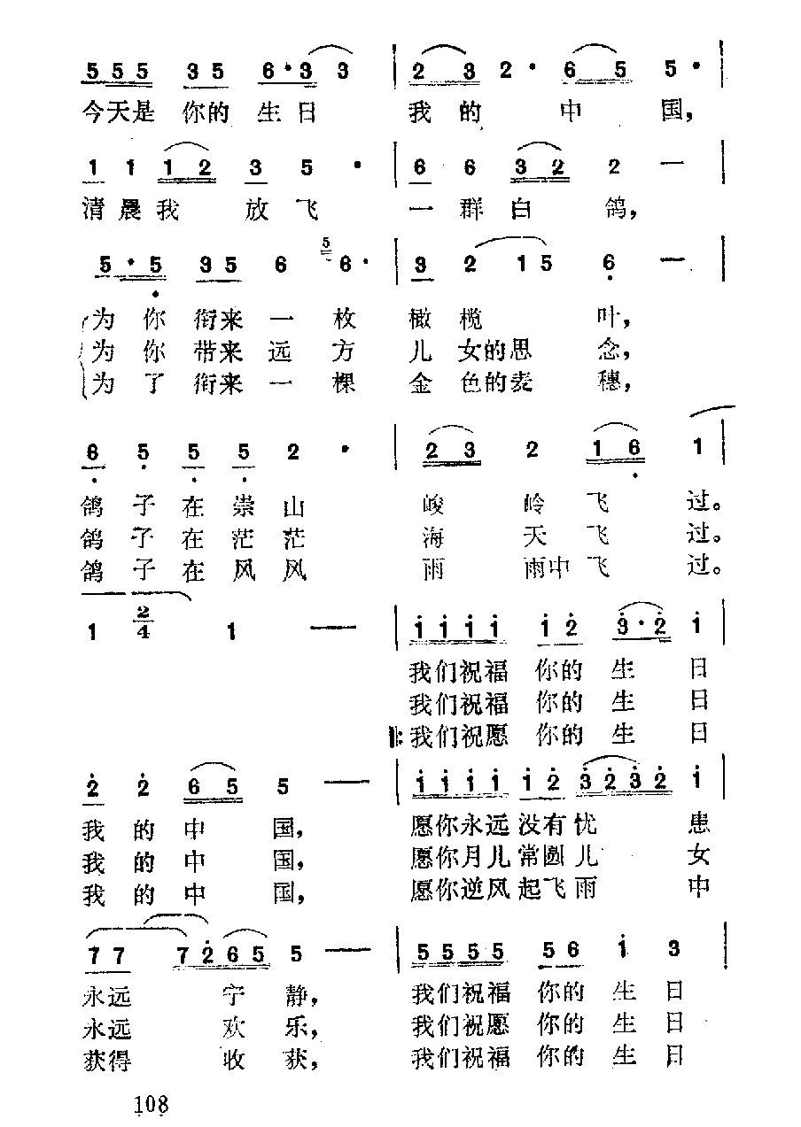 影视歌曲简谱【今天是你的生日】中央电视台歌手大奖赛曲选