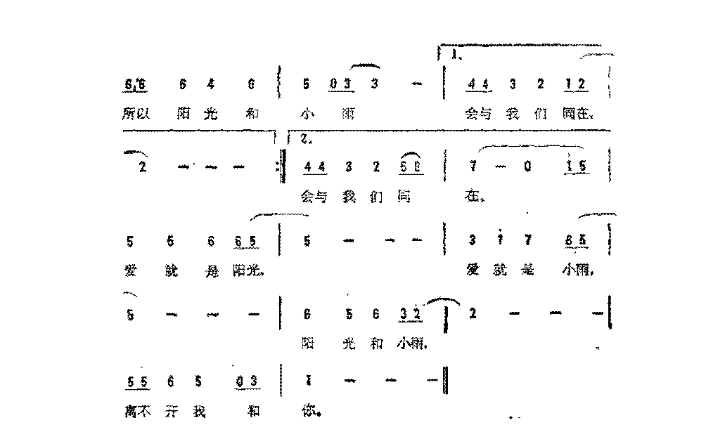 简谱《阳光，小雨》邓春昆 词朱德荣 曲