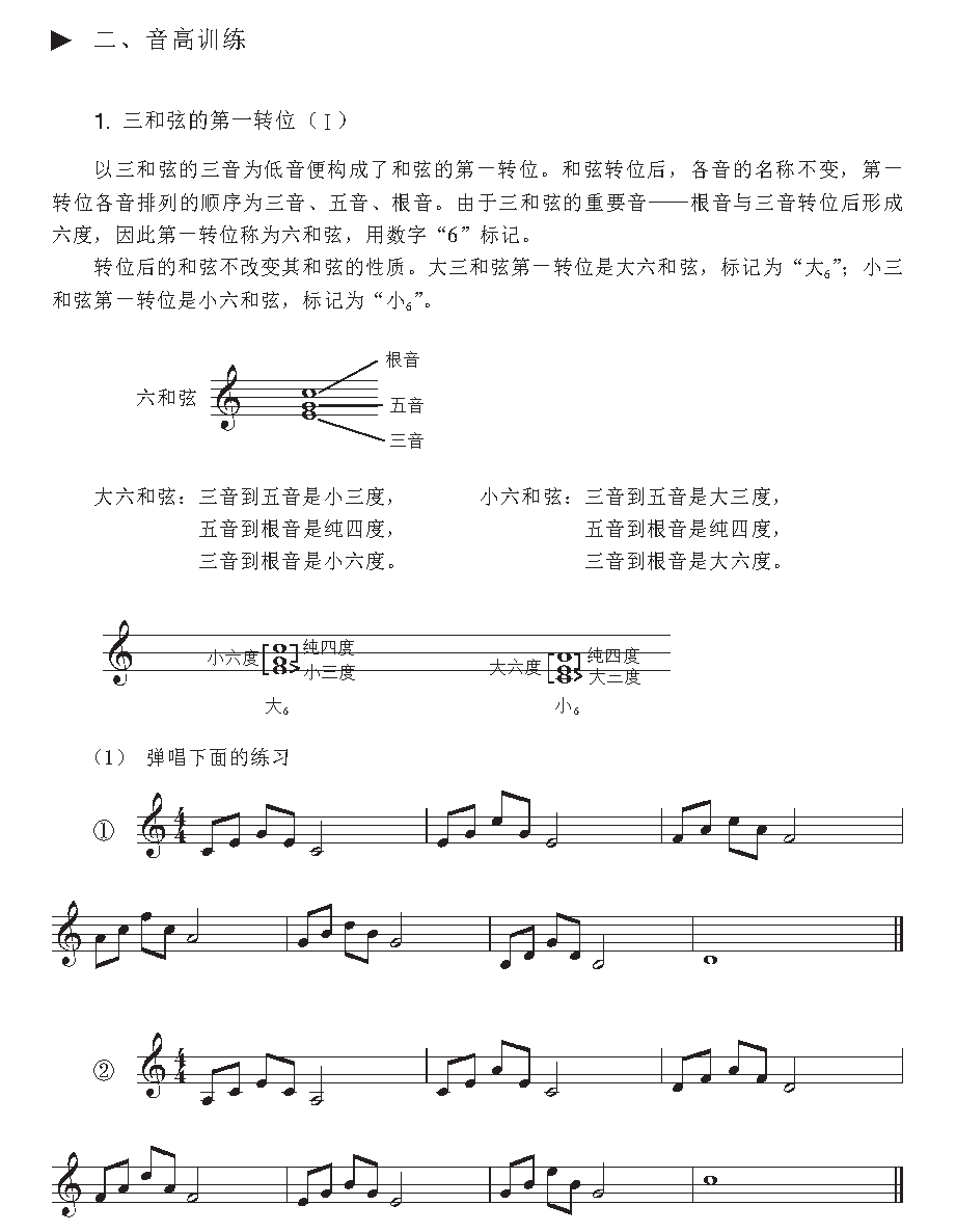 《音高训练》三和弦的第一转位与F大调音组练习