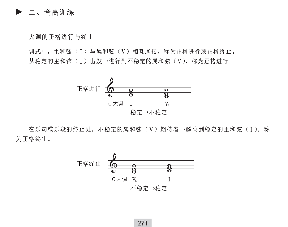 《音高训练》大调的正格进行与终止