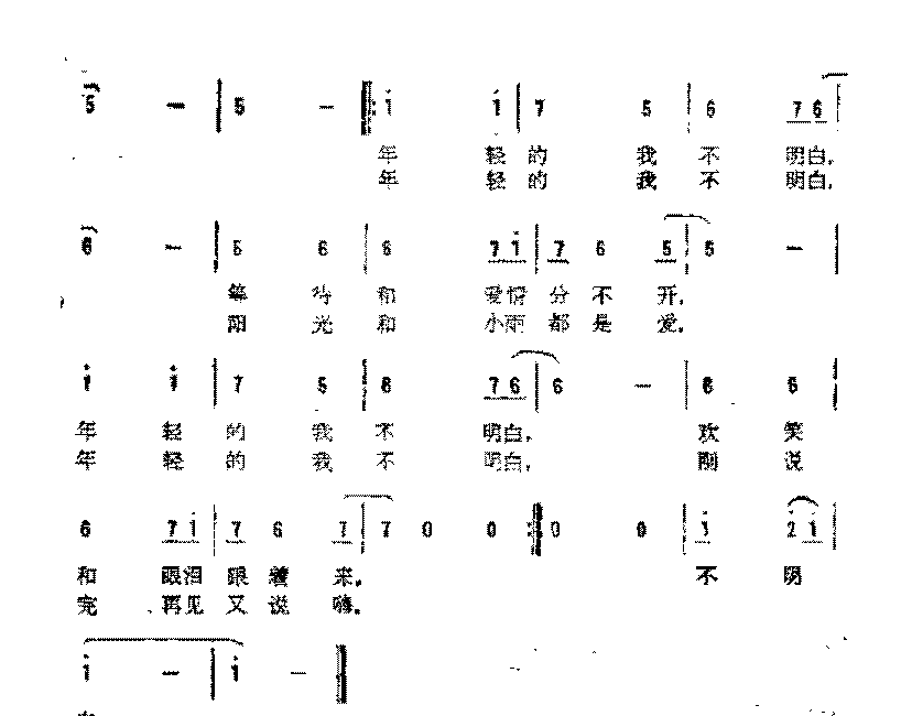 简谱《年轻的我不明白》（台湾)陈乐融 词/李仪之 曲