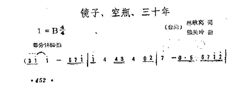 简谱《镜子、空瓶、三十年》（台湾)林秋离 词/熊美龄 曲