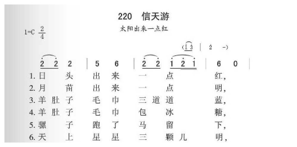 太阳出来一点红《信天游》简谱