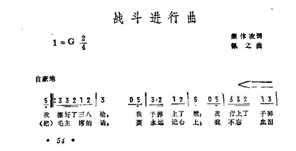 历史歌曲简谱《战斗进行曲》