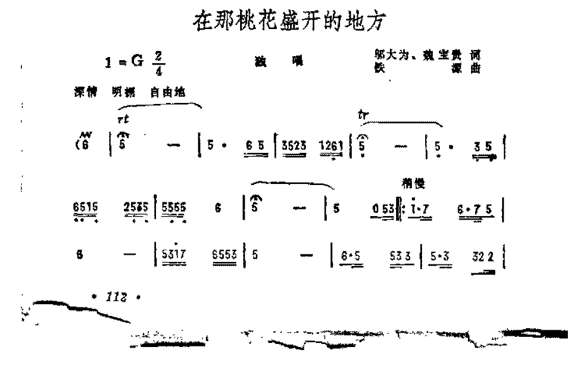 抒情歌曲简谱《在那桃花盛开的地方》