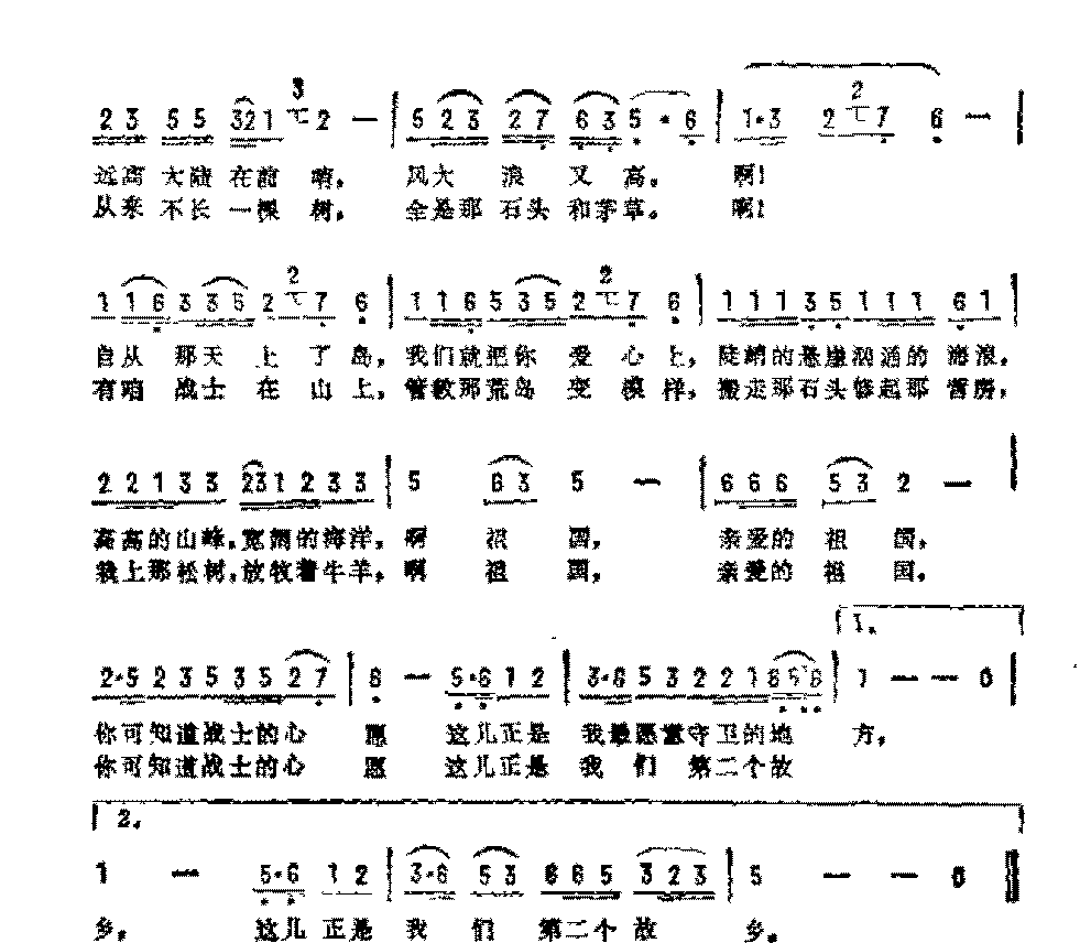 抒情歌曲简谱《战士第二个故乡》