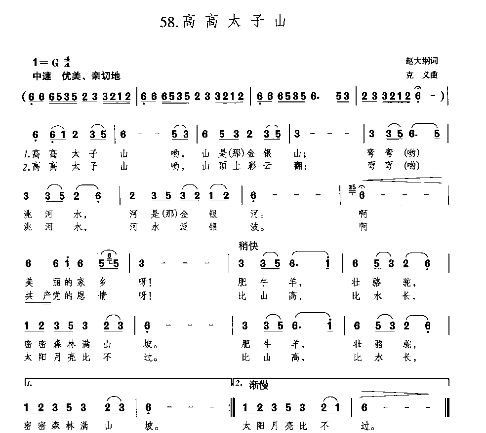 歌谱【高高太子山】简谱