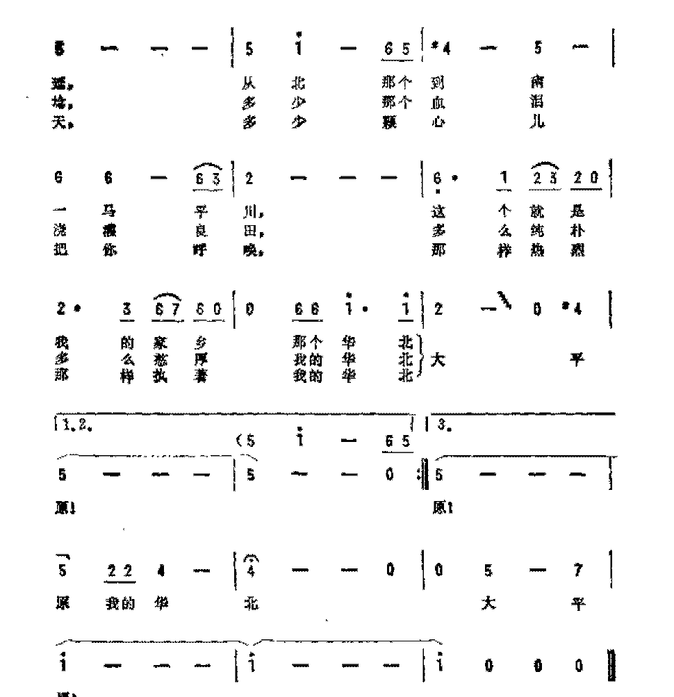 抒情歌曲简谱《华北大平原》