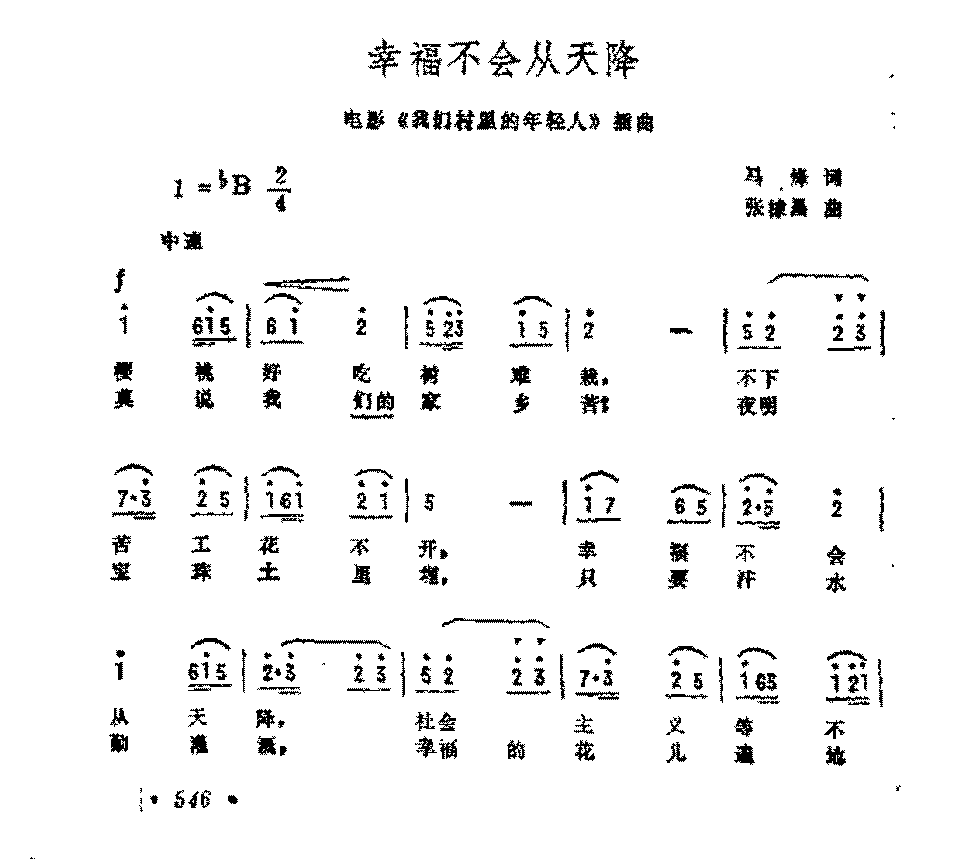 影视歌曲简谱《幸福不会从天降》