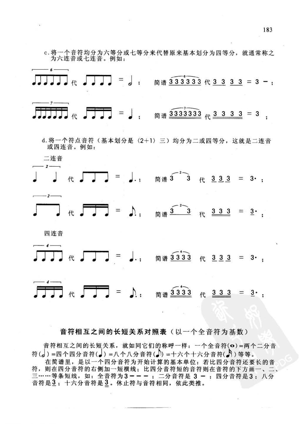 五线谱与简的音符时值对照表