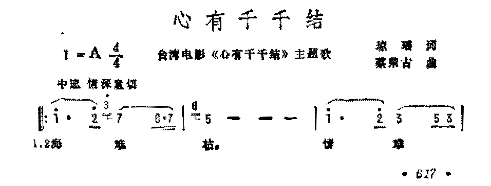 影视歌曲简谱《心有千千结》