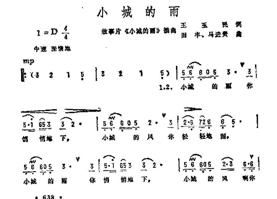 影视歌曲简谱《小城的雨》