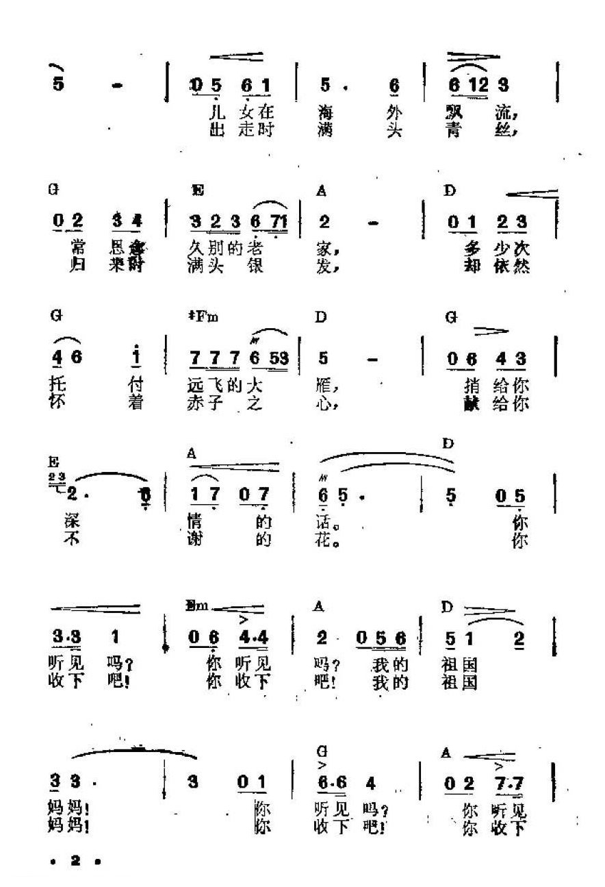 吉他伴奏谱《我的祖国妈妈》梁上泉 词/施光南 曲