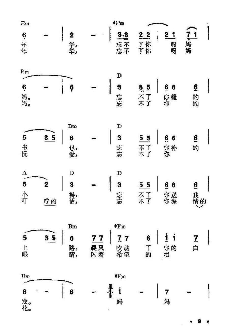 吉他伴奏谱《忘不了你呀妈妈》刘镇 词/ 小模 曲