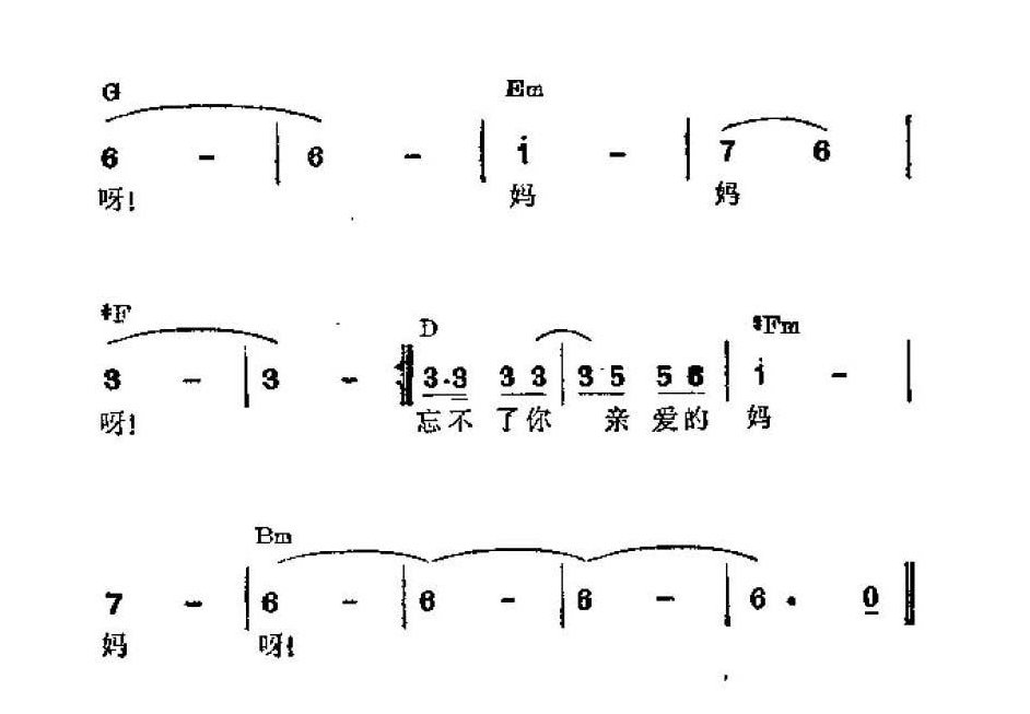 吉他伴奏谱《忘不了你呀妈妈》刘镇 词/ 小模 曲