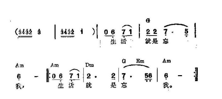 吉他伴奏谱《生活》于沙 词/屠巴海、陈宣蕾 曲