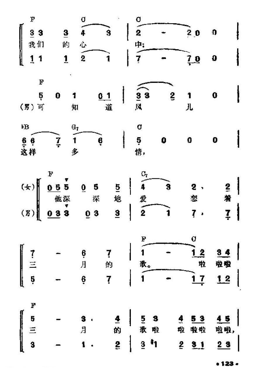 吉他伴奏谱《三月的歌 男女声二重唱》凯传 词/马丁 曲