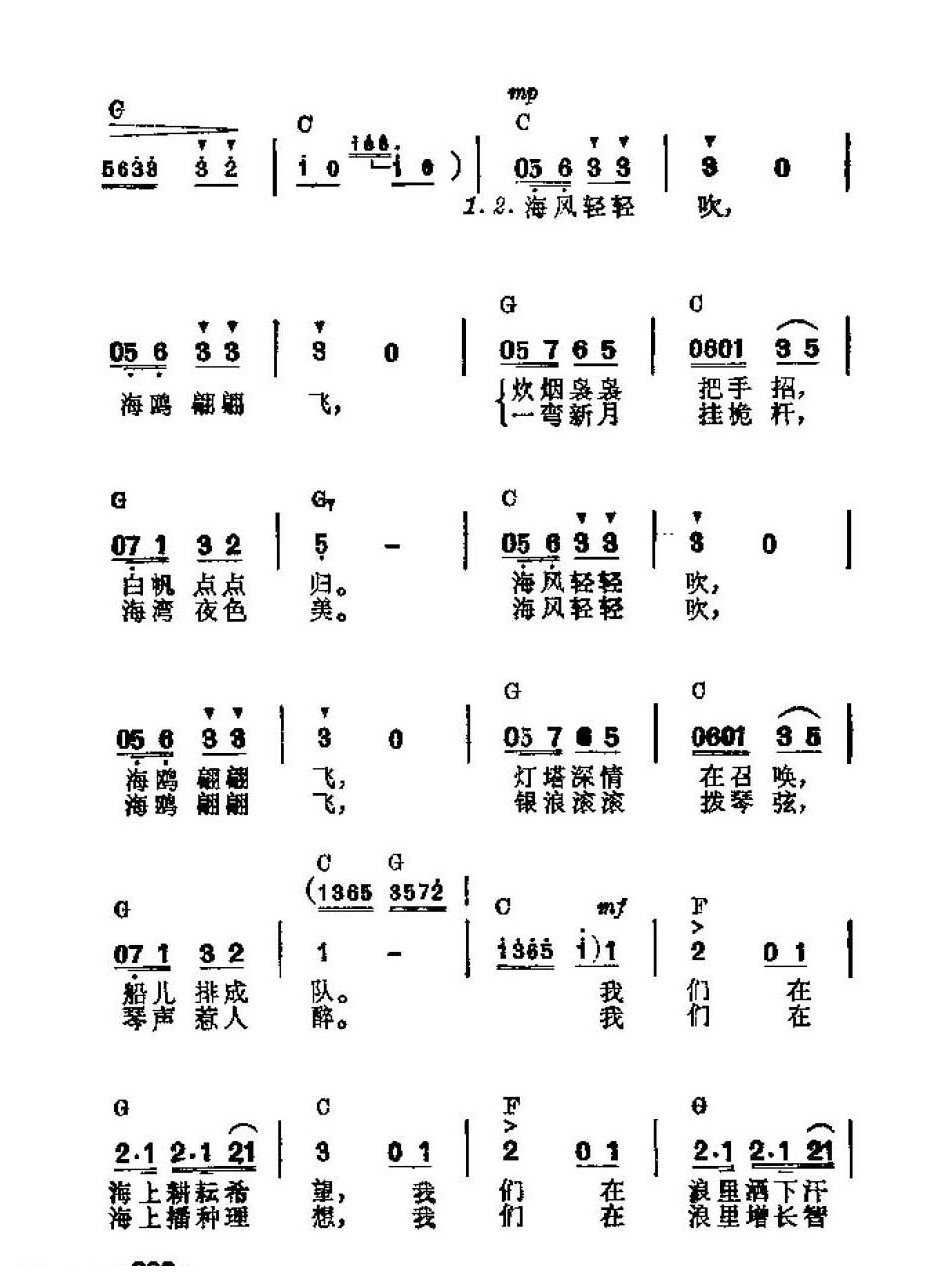 吉他伴奏谱《海风轻轻吹》韩伟 词/ 施光南 曲