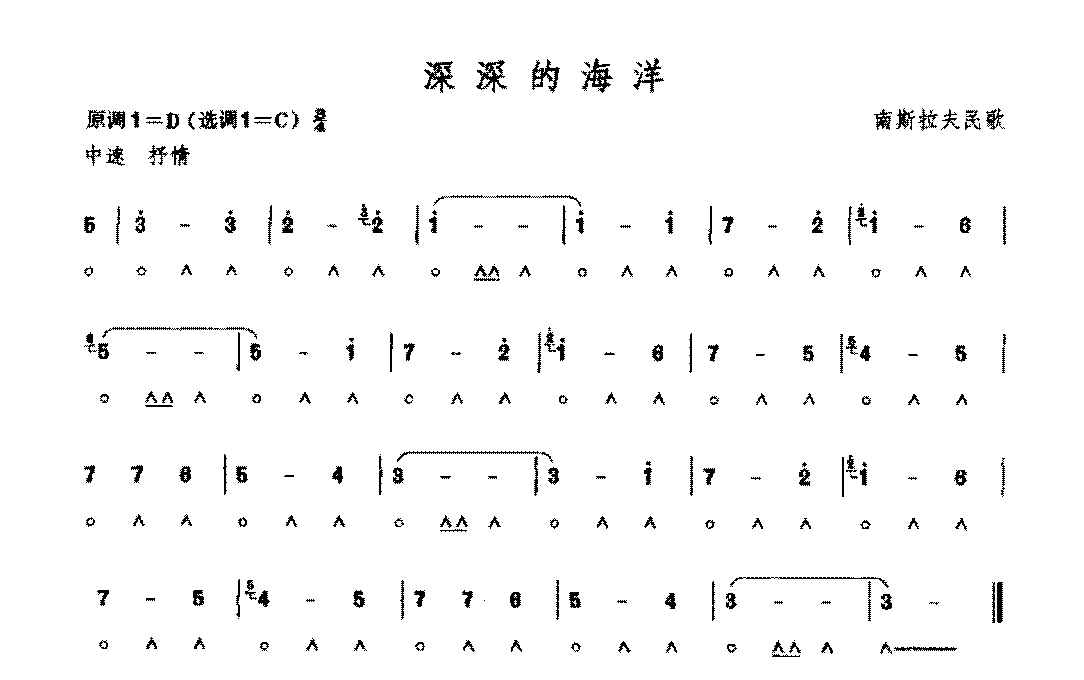 复音口琴简谱《深深的海洋/南斯拉夫民歌》四级：装饰音奏法