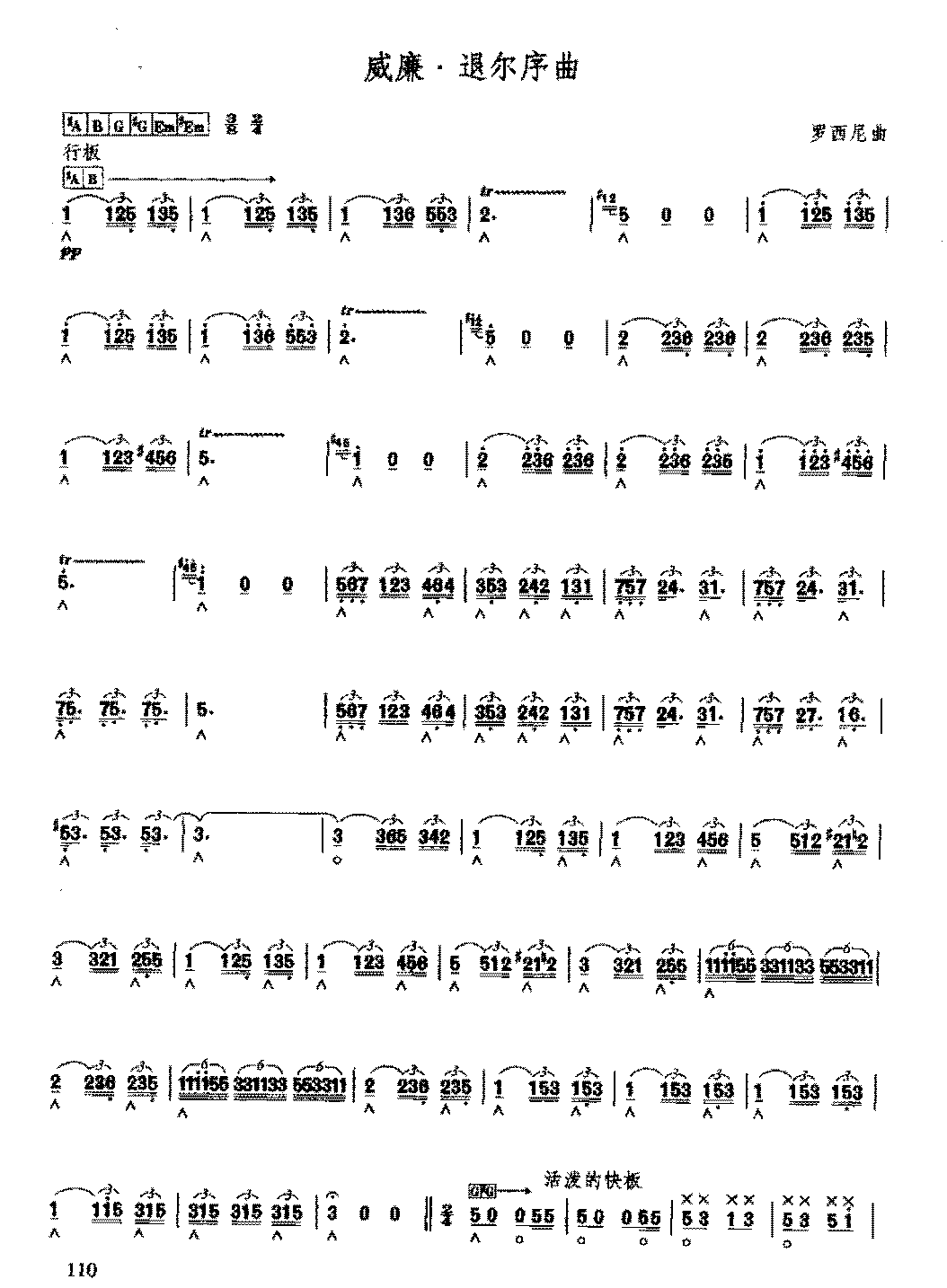 复音口琴简谱《威廉·退尔序曲/罗西尼曲》十级：半音奏法
