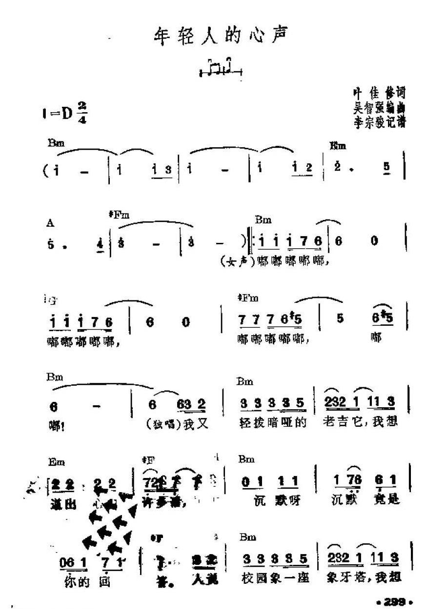 吉他伴奏谱《年轻人的心声》叶佳修 词/ 吴智强 编曲