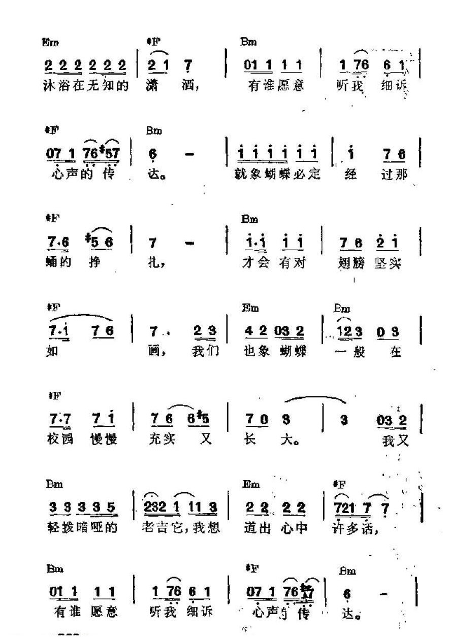 吉他伴奏谱《年轻人的心声》叶佳修 词/ 吴智强 编曲