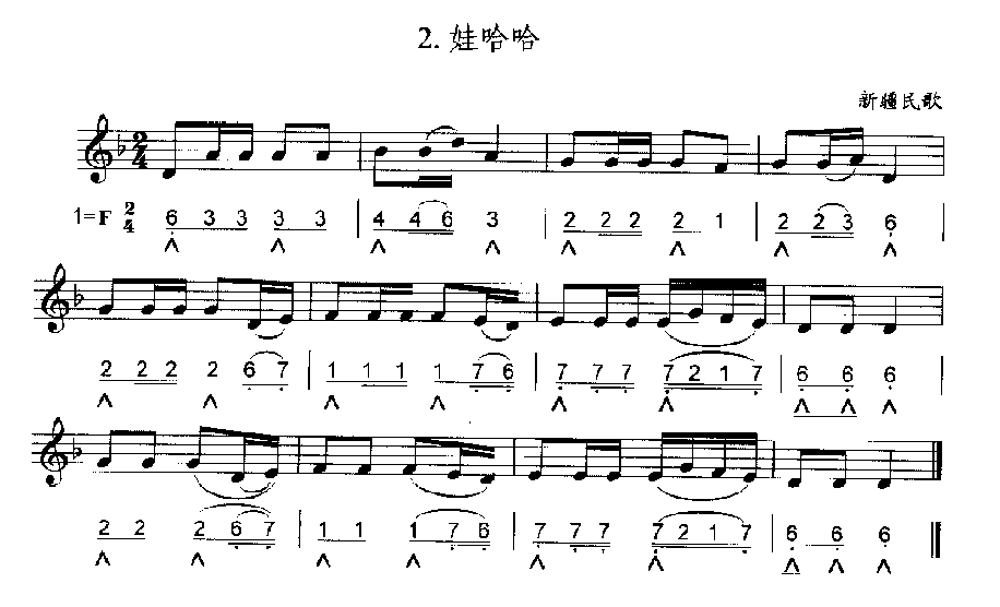 口琴简谱与五线谱对照乐谱《娃哈哈》新疆民歌