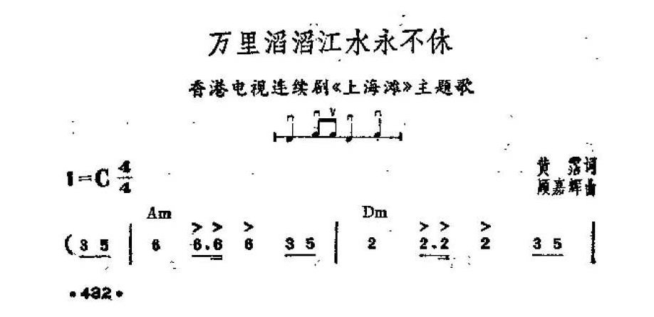 吉他伴奏谱《万里滔滔江水永不休》黄霑 词/ 顾嘉辉 曲