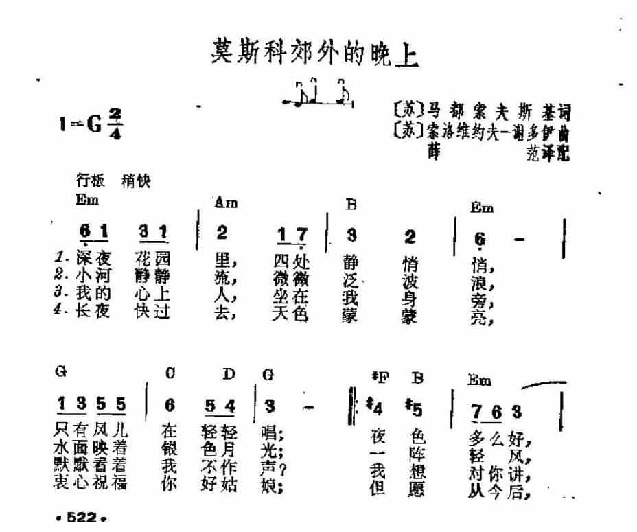 吉他伴奏谱《莫斯科郊外的晚上》苏 马都索夫斯基 词/ 索洛维约夫-谢多伊 曲