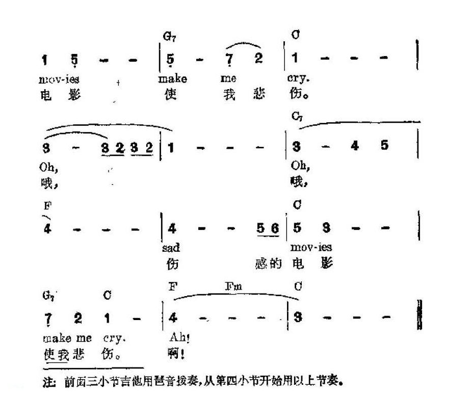 吉他伴奏谱《伤感的电影》美国流行歌曲