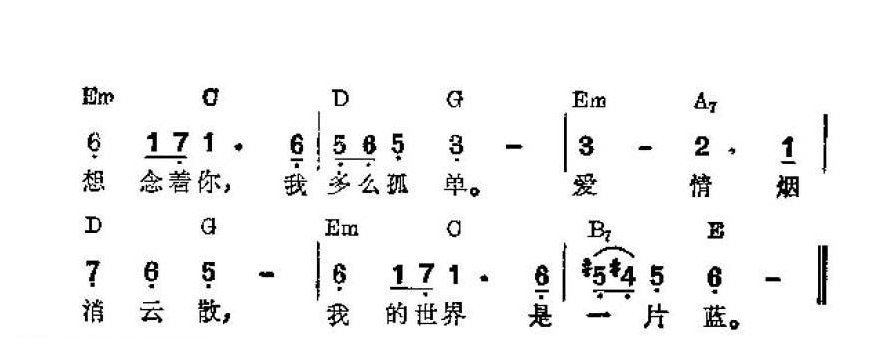 吉他伴奏谱《爱情是蓝色的》[美]勃莱克伯姆 词/ 波帕 曲