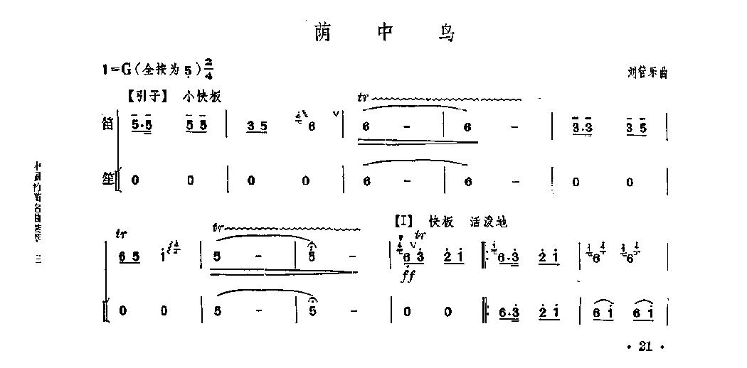 笛子独奏曲《荫中鸟》刘管乐/曲