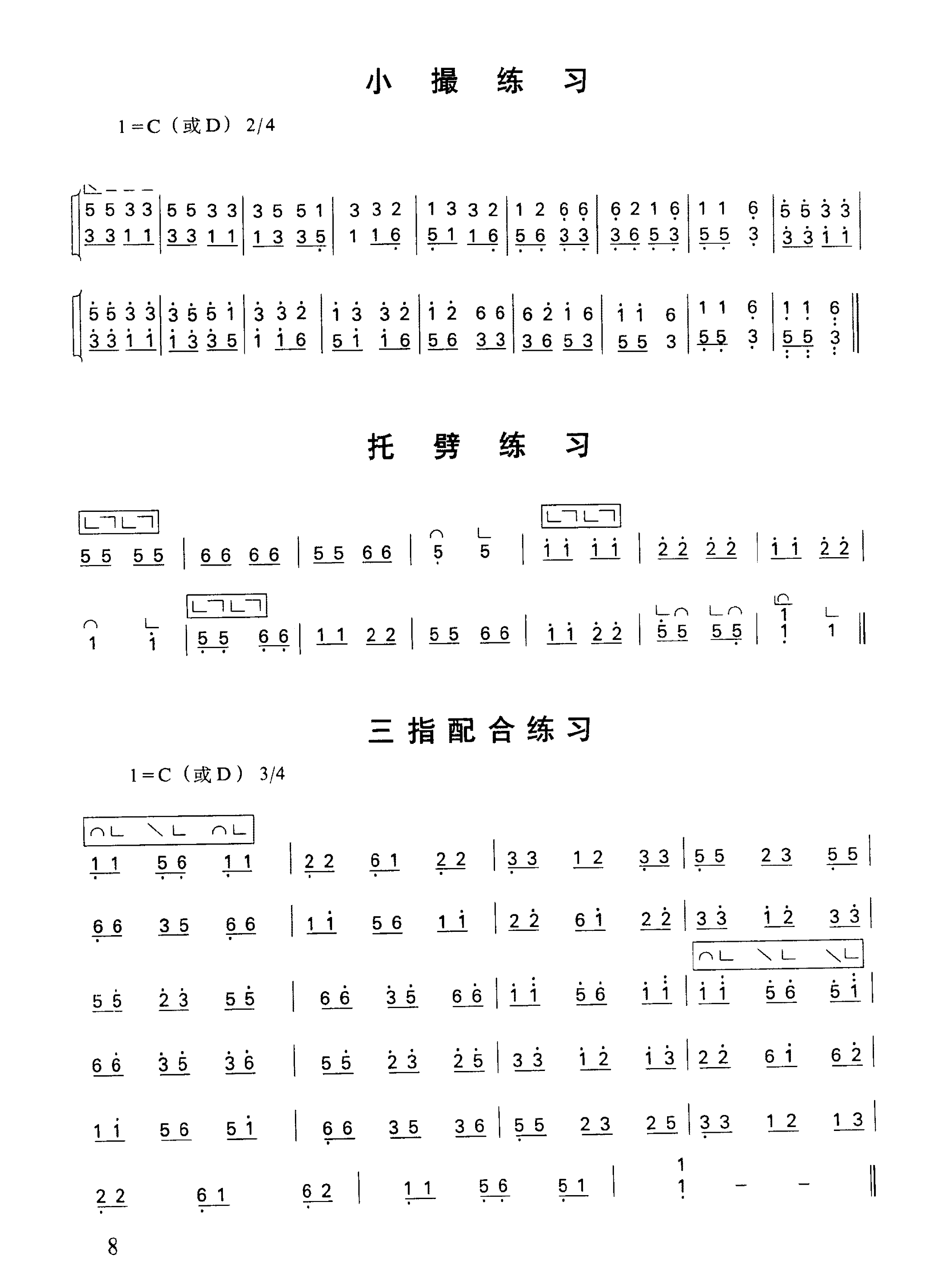 古筝右手的基本指法知识与练习曲